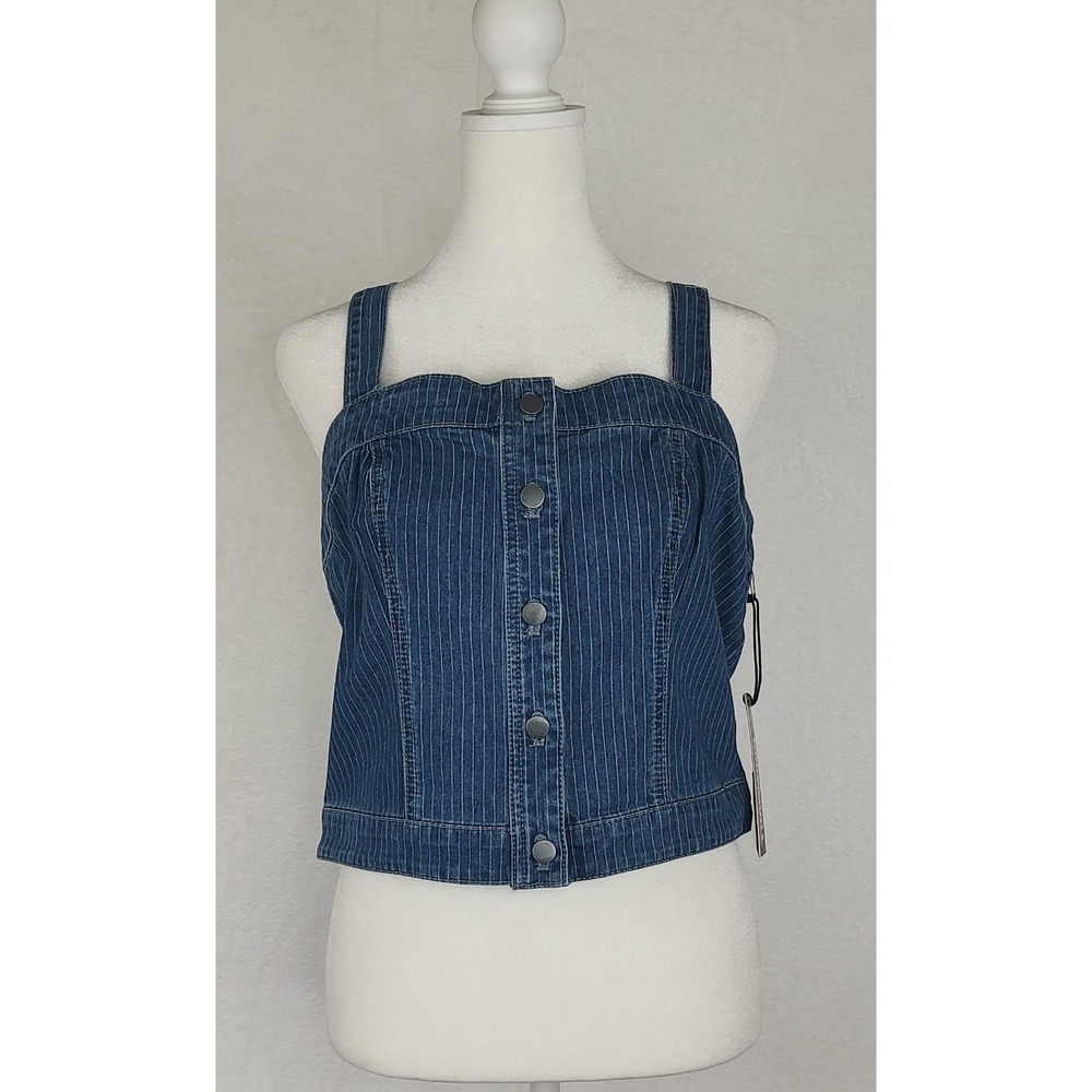 Rock & Roll Denim Women's‎ Dark Wash Pinstripe Denim Corset Crop Top NWT XL - Picture 2 of 10